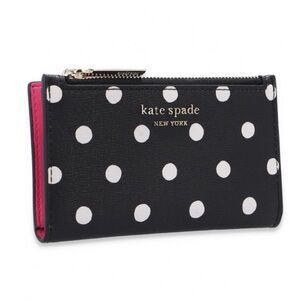 Kate Spade Black Wallet with polka dot print and pink lining